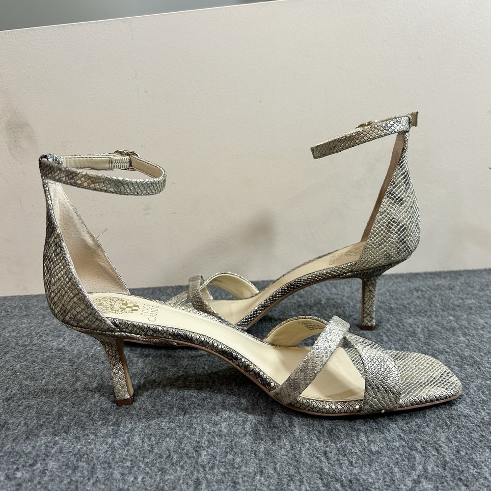 Vince Camuto Sariss Snakeskin Pattern Kitten Heal Ankle Strap Sandals 11 M